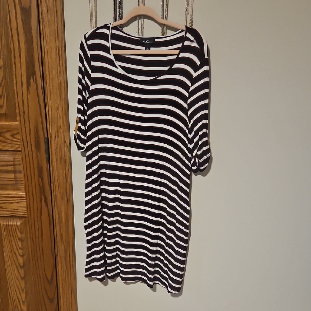 Alyx Black and White Striped Midi Dress